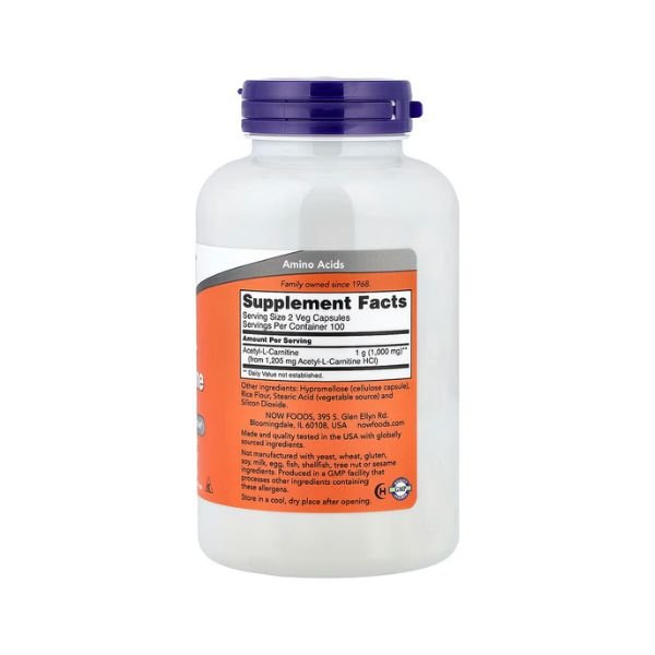 NOW Foods Acetyl-L-Carnitine 500mg 200 Veg Capsules Price in Pakistan thumbnail 2