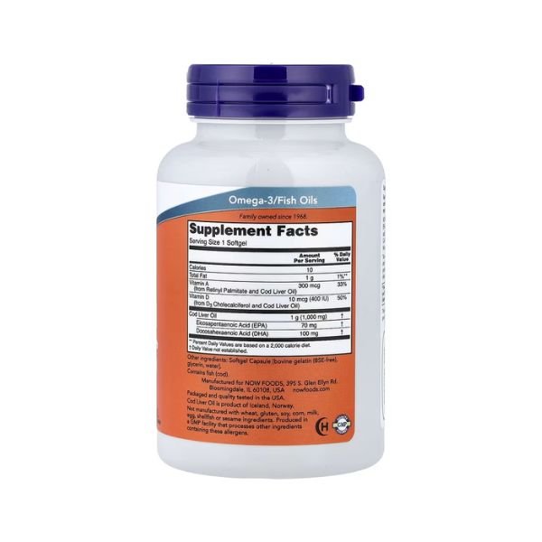NOW Foods Cod Liver Oil 1000mg 90 Capsules Price in Pakistan thumbnail 2