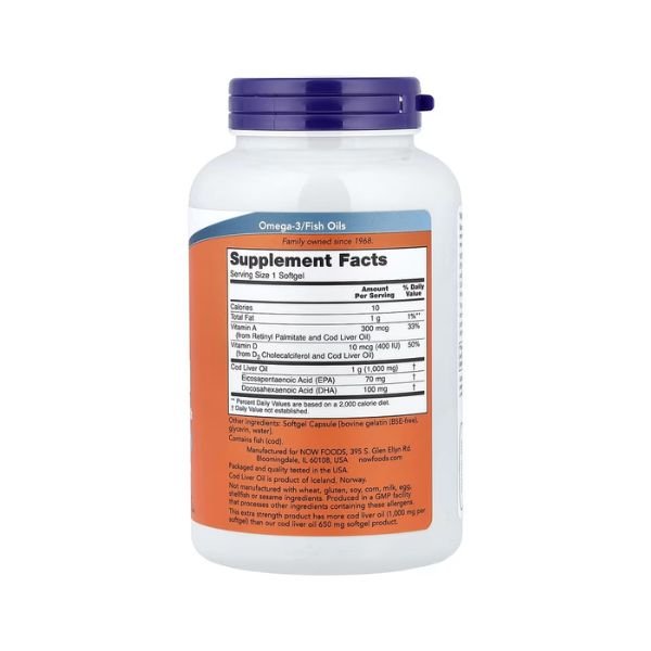 NOW Foods Cod Liver Oil 1000mg 90 Capsules Price in Pakistan thumbnail 4